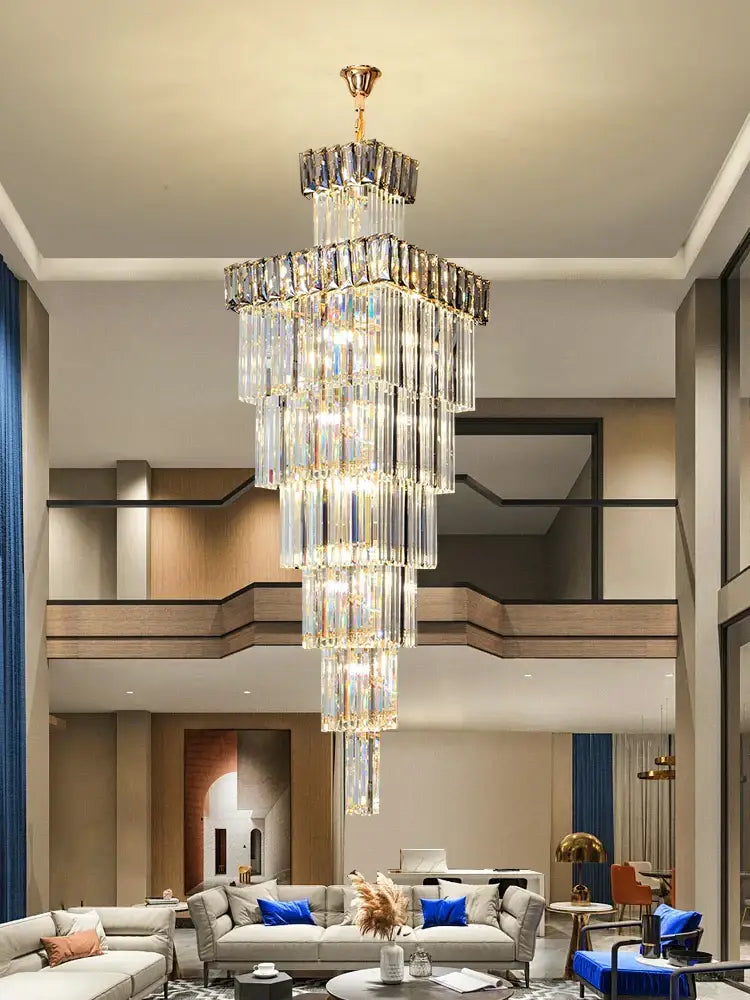 Luxury gold crystal chandelier staircase pendant light