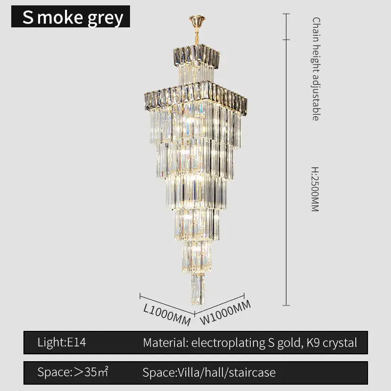Luxury gold crystal chandelier staircase pendant light