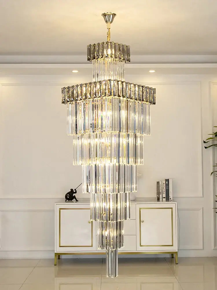 Luxury gold crystal chandelier staircase pendant light