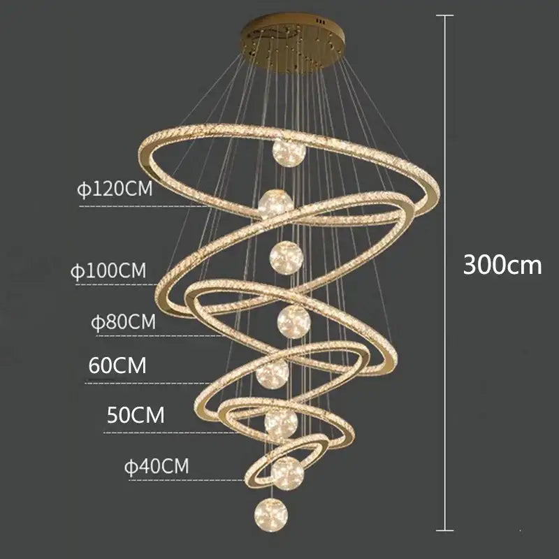 Golden spiral ring decorbites crystal chandelier living room light