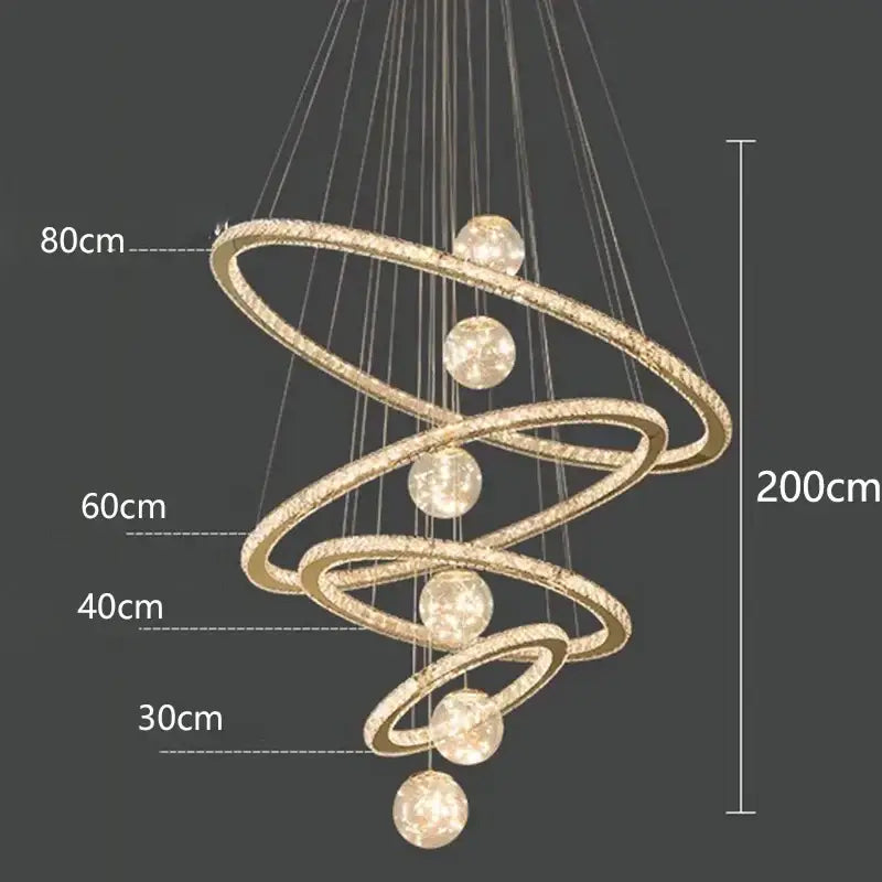 Golden spiral ring decorbites crystal chandelier living room light