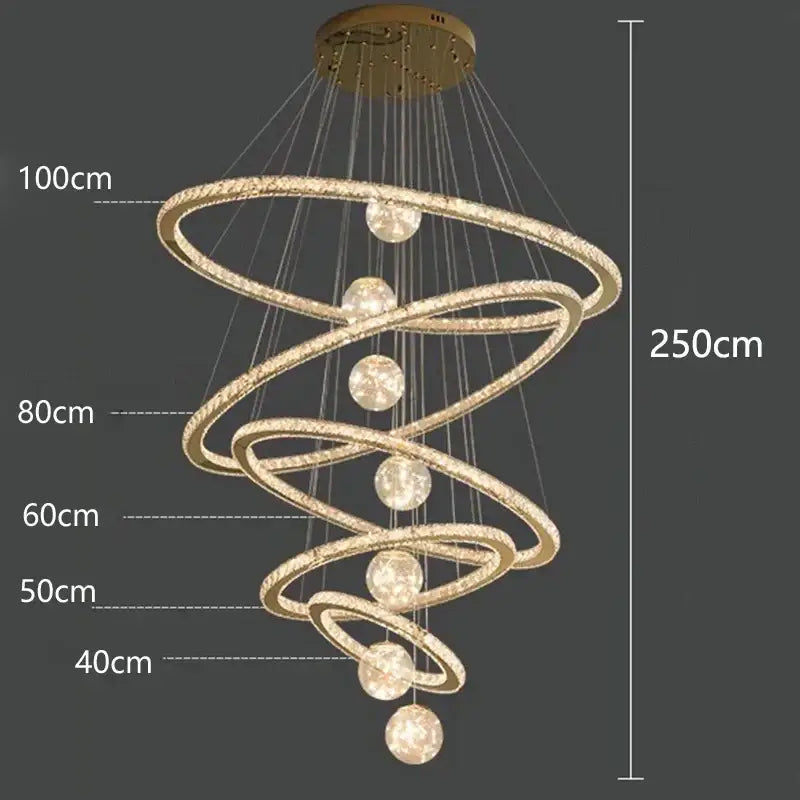 Golden spiral ring decorbites crystal chandelier living room light