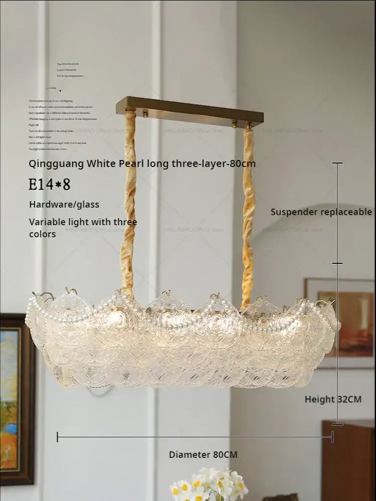 Modern gold pearl crystal chandelier dining room green gem light