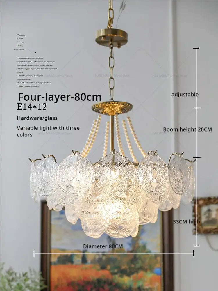 Modern gold pearl crystal chandelier dining room green gem light