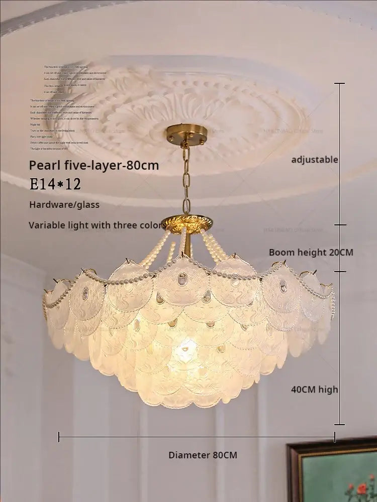 Modern gold pearl crystal chandelier dining room green gem light