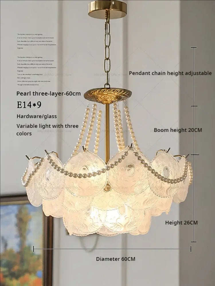 Modern gold pearl crystal chandelier dining room green gem light
