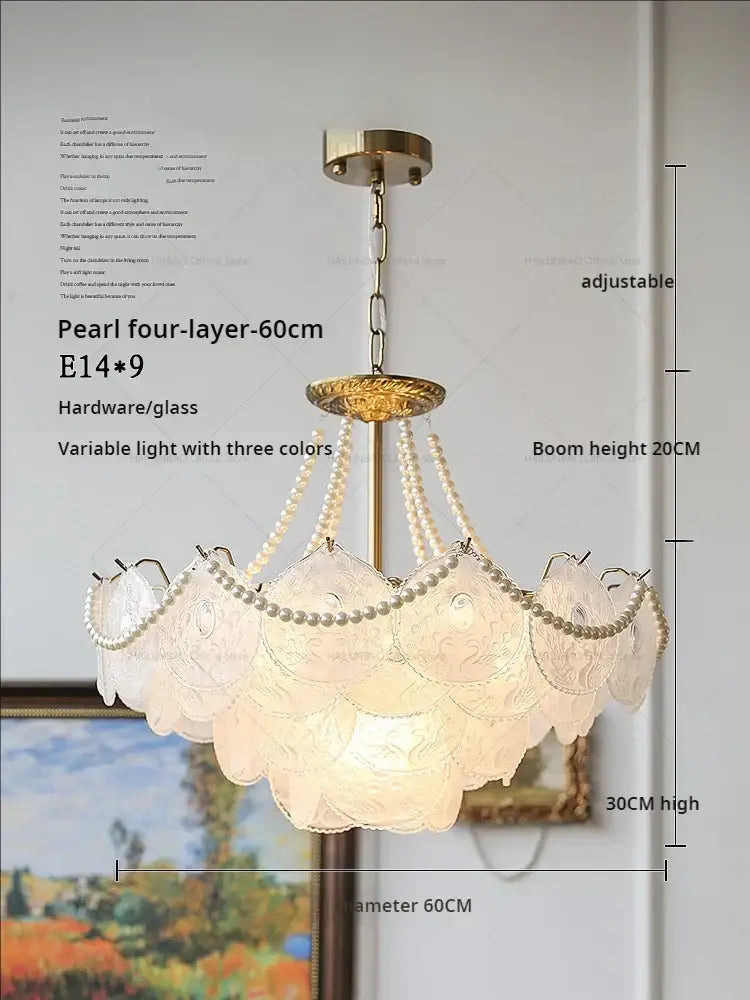 Modern gold pearl crystal chandelier dining room green gem light