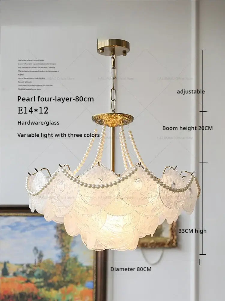 Modern gold pearl crystal chandelier dining room green gem light