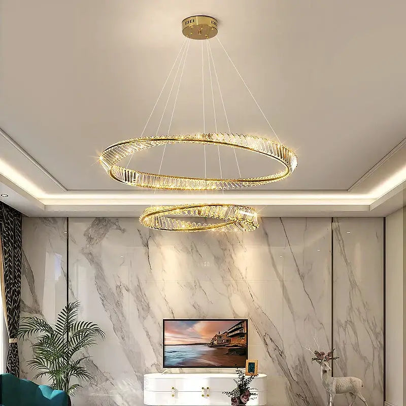 Modern gold double ring decorbites crystal chandelier living room