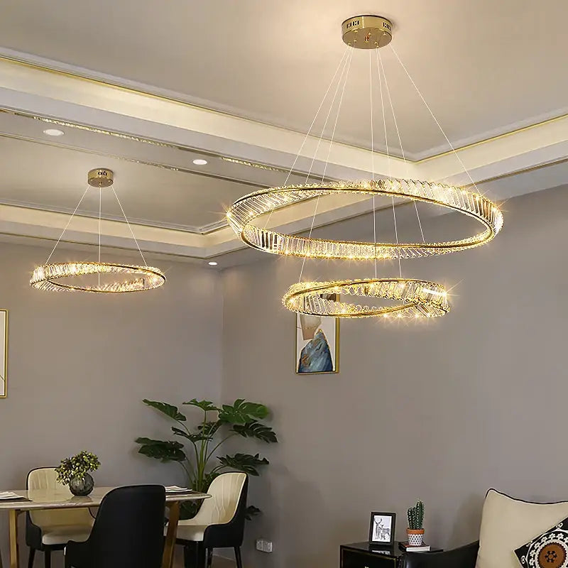 Modern gold double ring decorbites crystal chandelier living room