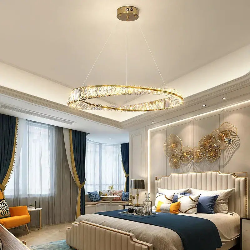 Modern gold double ring decorbites crystal chandelier living room