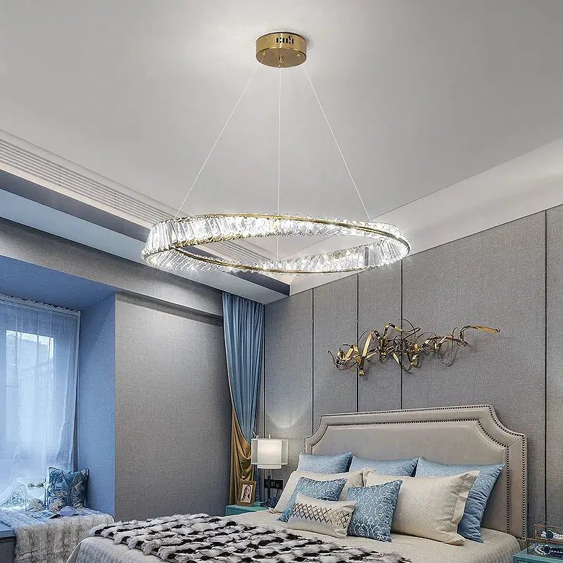 Modern gold double ring decorbites crystal chandelier living room