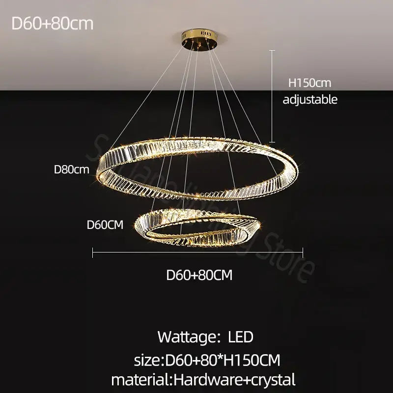 Modern gold double ring decorbites crystal chandelier living room