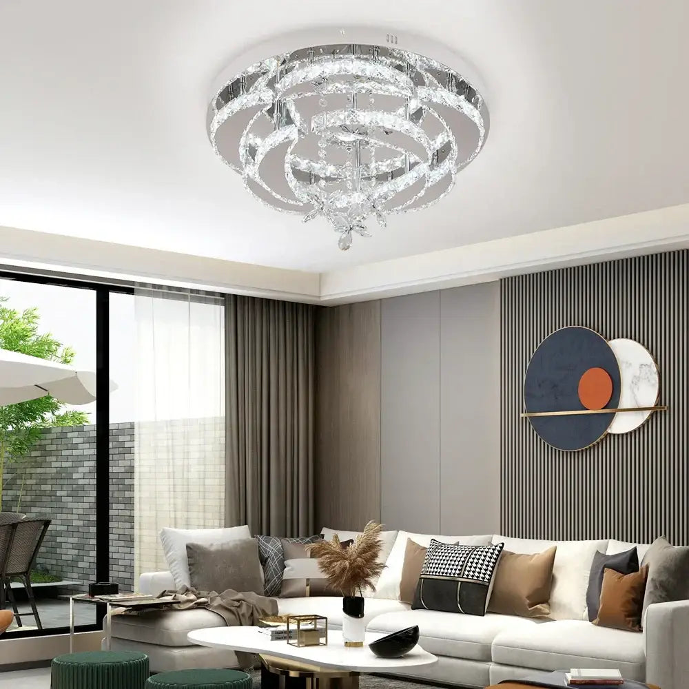 Modern multi tier white crystal chandelier for living room