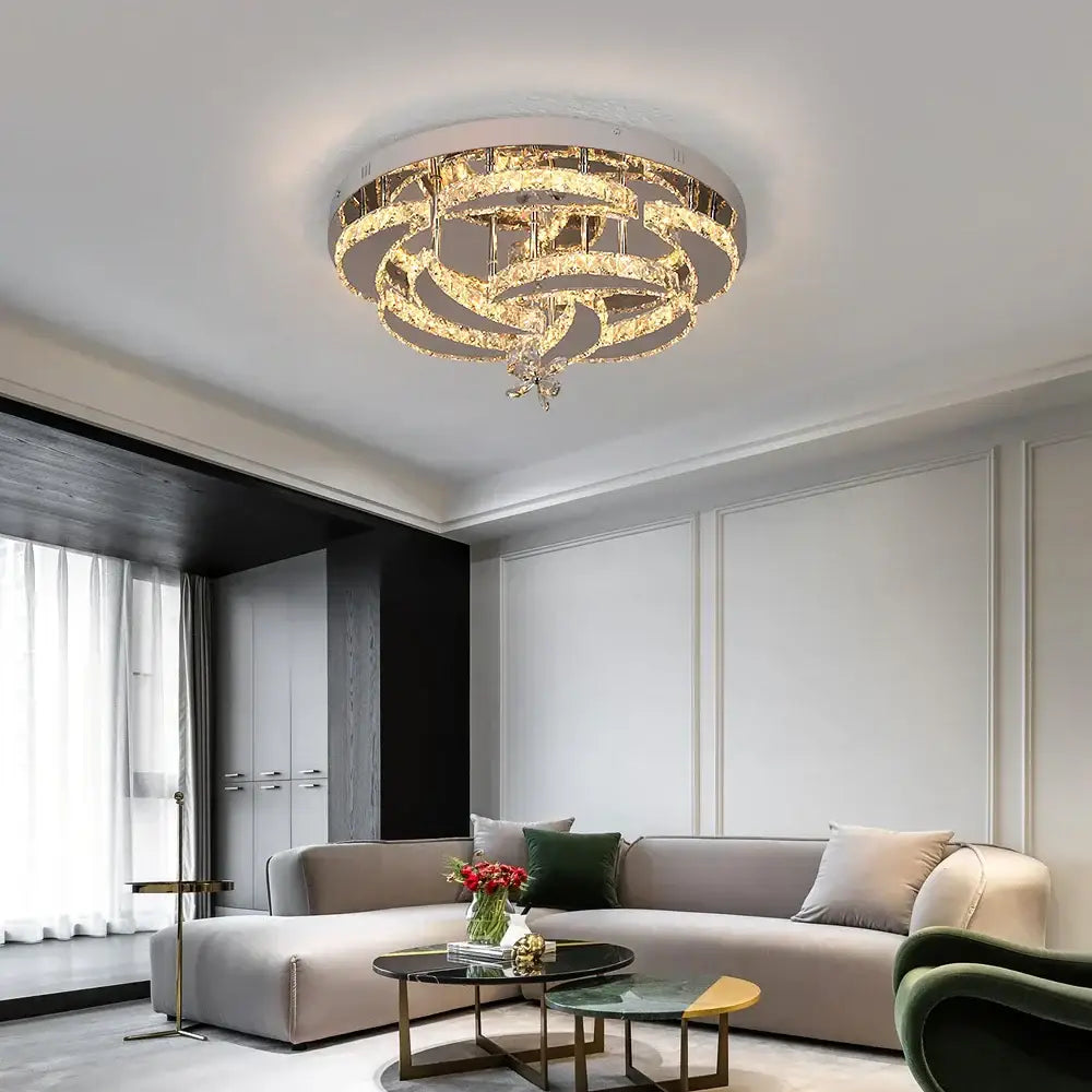 Modern multi tier white crystal chandelier for living room