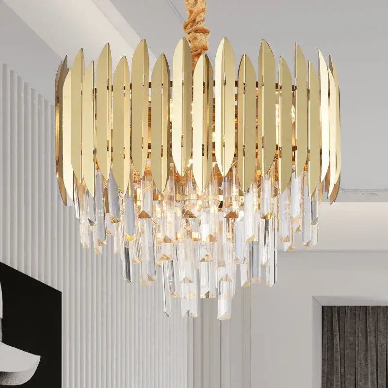 Modern gold crystal chandelier for dining room geometric design