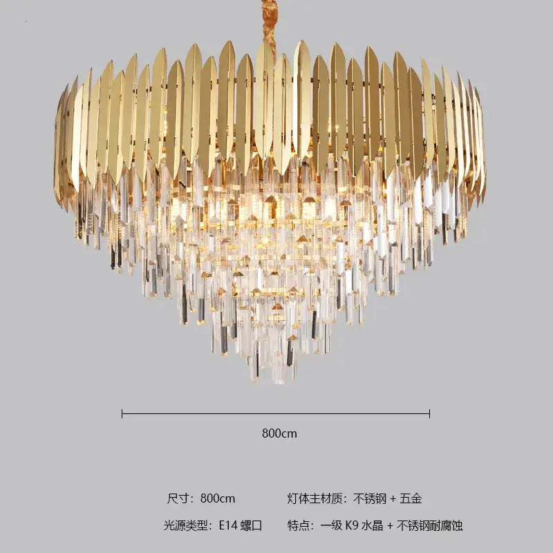 Modern gold crystal chandelier for dining room geometric design