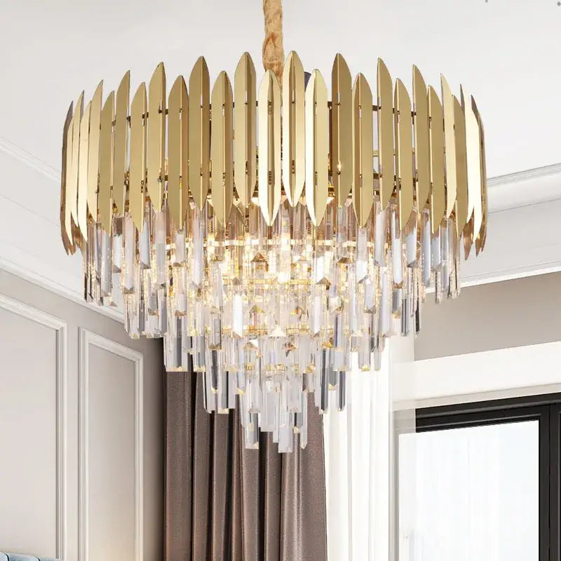 Modern gold crystal chandelier for dining room geometric design