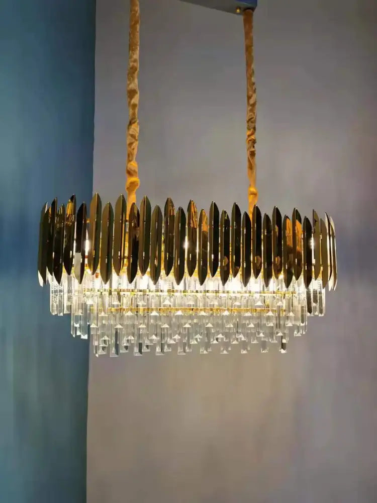 Modern gold crystal chandelier for dining room geometric design