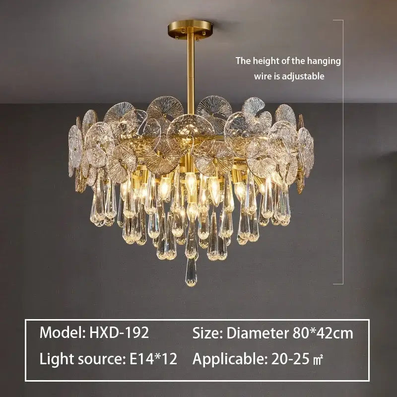 Modern gold petal crystal chandelier dining room pendant light