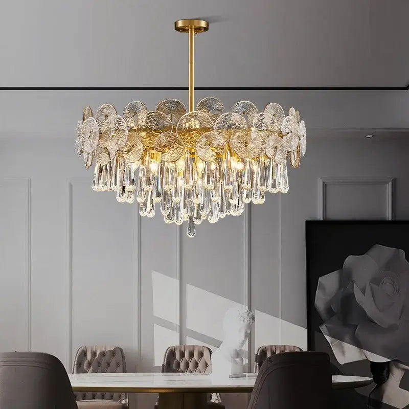 Modern gold petal crystal chandelier dining room pendant light