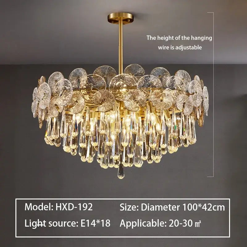 Modern gold petal crystal chandelier dining room pendant light