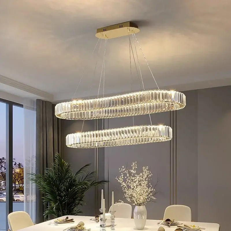 Modern gold double ring decorbites crystal chandelier for dining room