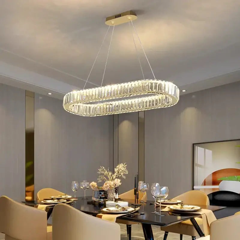 Modern gold double ring decorbites crystal chandelier for dining room