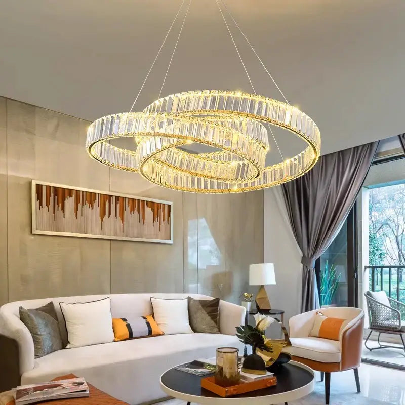Modern gold double ring decorbites crystal chandelier dining room
