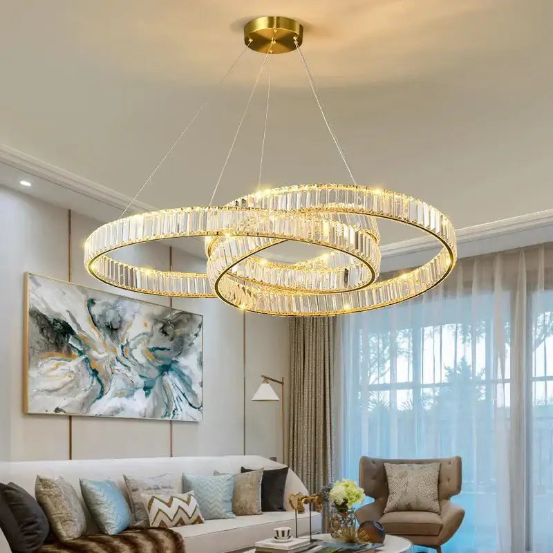 Modern gold double ring decorbites crystal chandelier dining room