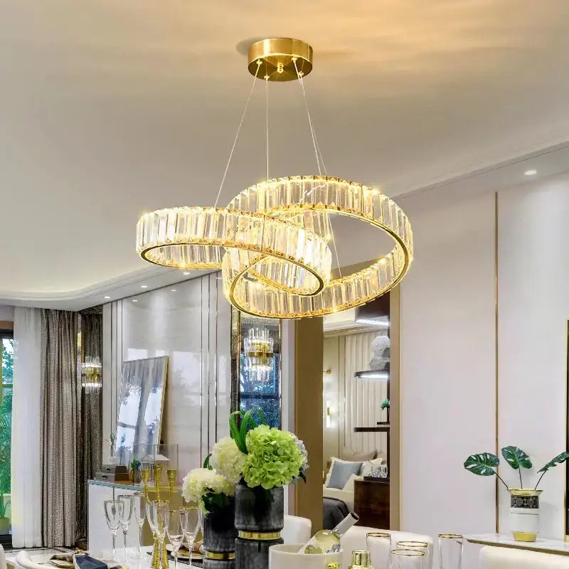 Modern gold double ring decorbites crystal chandelier dining room