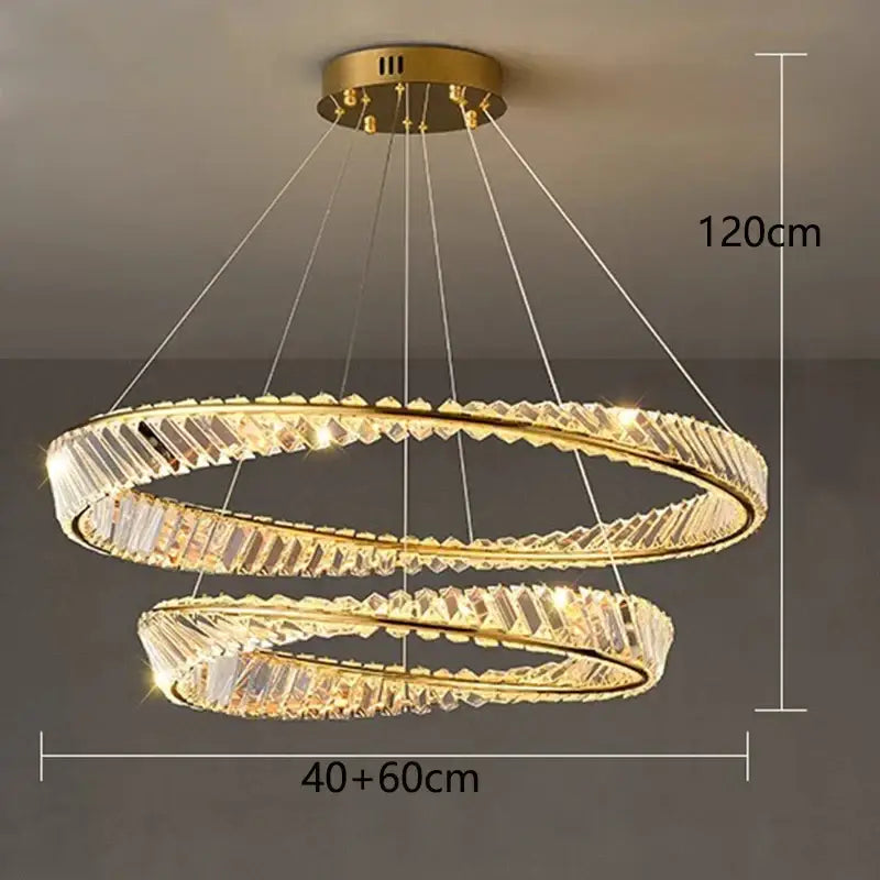 Modern gold double ring decorbites crystal chandelier dining room light