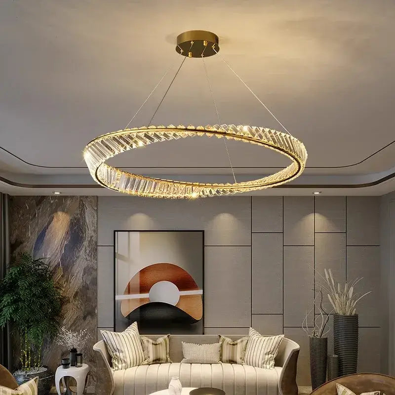 Modern gold double ring decorbites crystal chandelier dining room light