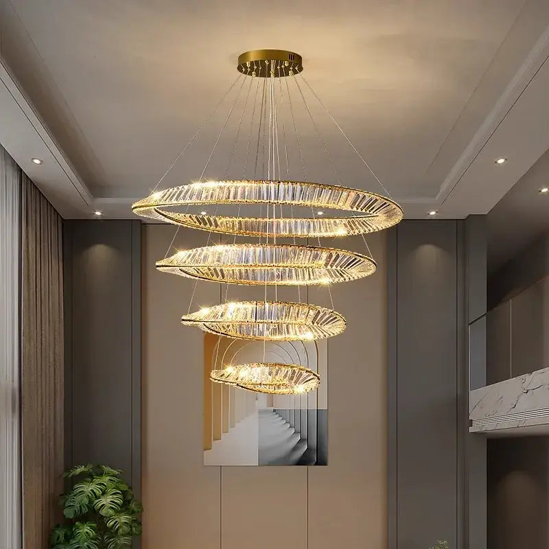 Modern gold double ring decorbites crystal chandelier dining room light