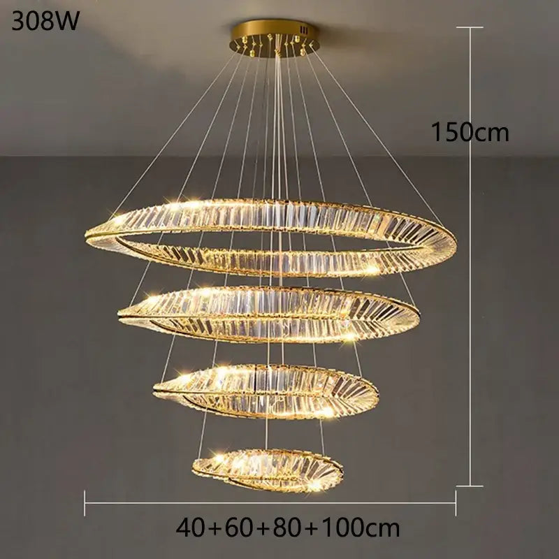 Modern gold double ring decorbites crystal chandelier dining room light