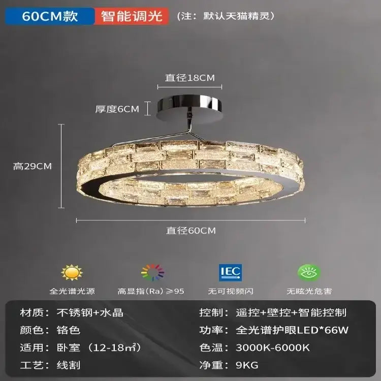 Modern decorbites crystal chandelier chrome led ring light living room