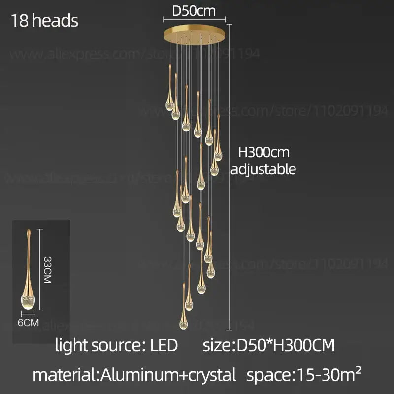 Modern gold decorbites crystal chandelier for living room staircase