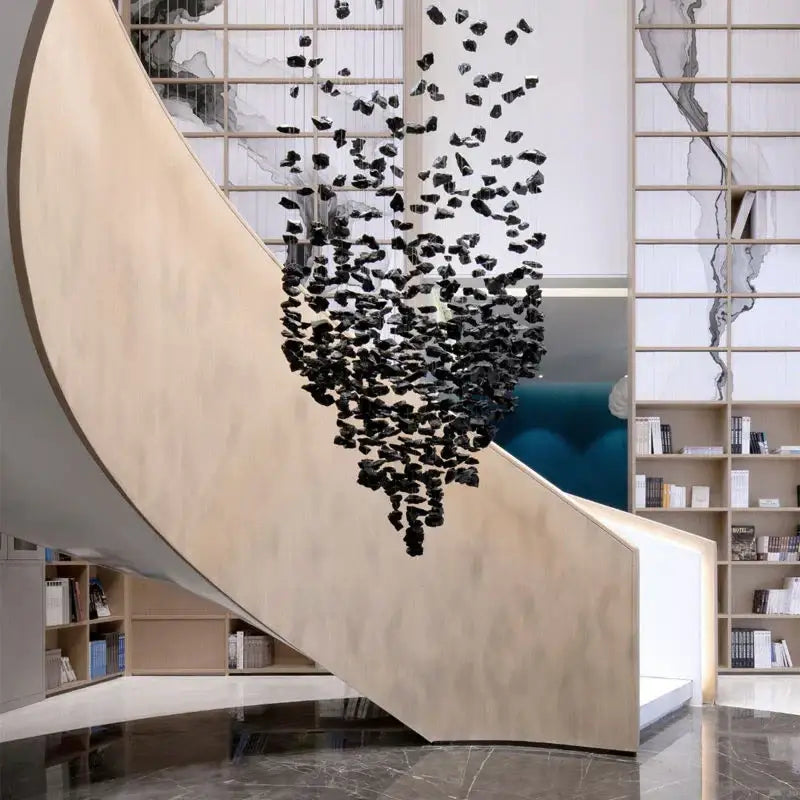 Modern black stone decorbites crystal chandelier staircase light