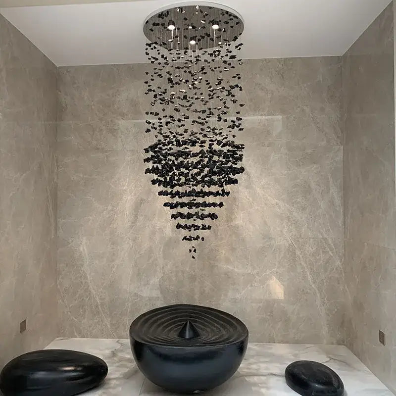 Modern black stone decorbites crystal chandelier staircase light