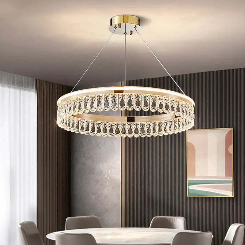 Modern gold three tier decorbites crystal chandelier for dining room