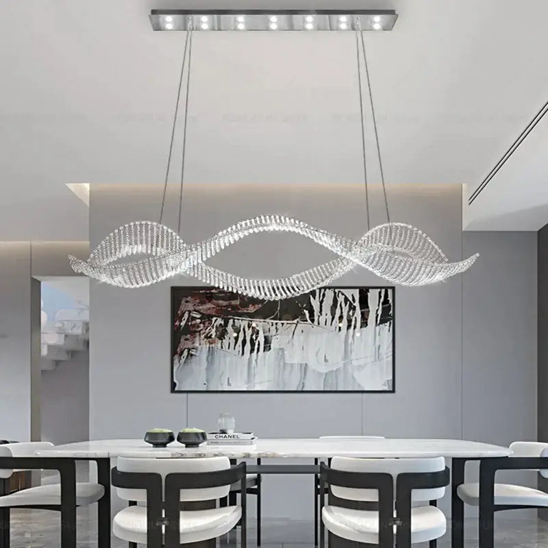 Modern wave silver crystal chandelier dining room light luxury
