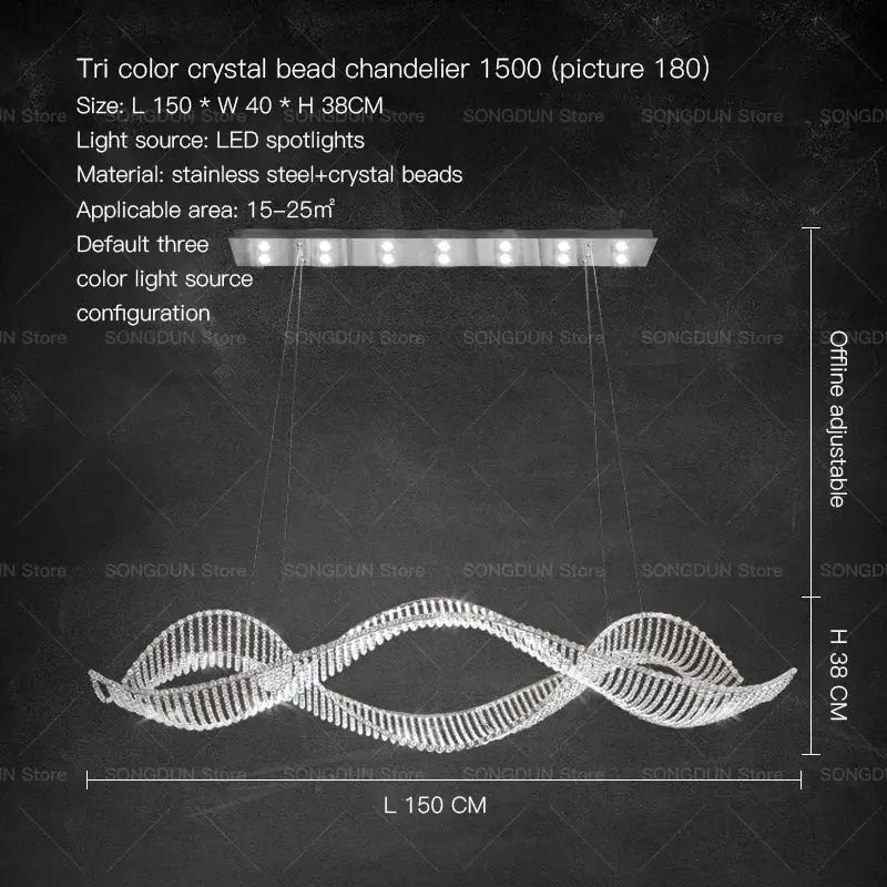 Modern wave silver crystal chandelier dining room light luxury