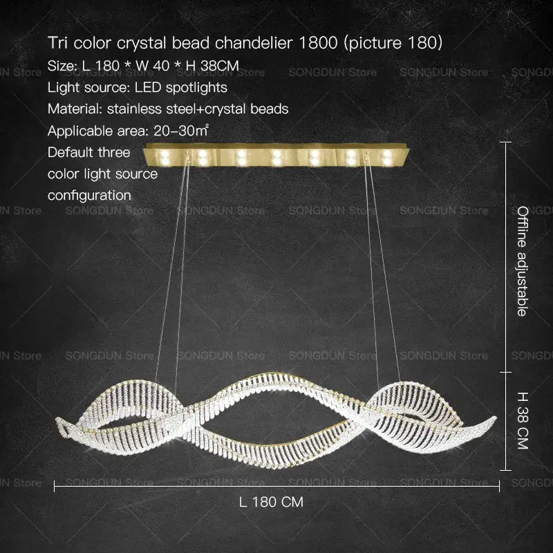 Modern wave silver crystal chandelier dining room light luxury