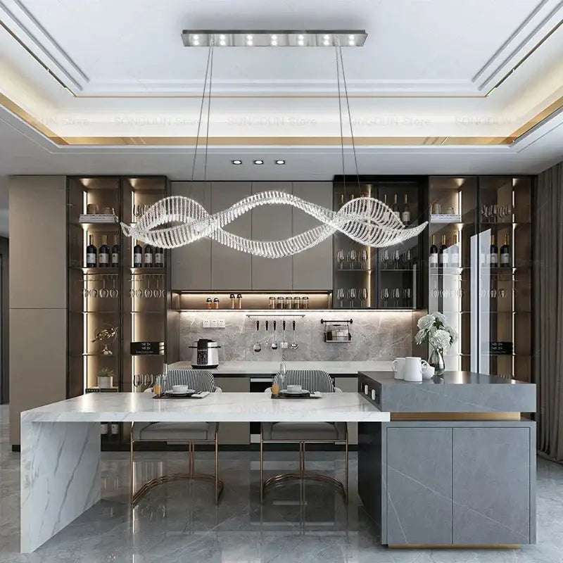 Modern wave silver crystal chandelier dining room light luxury