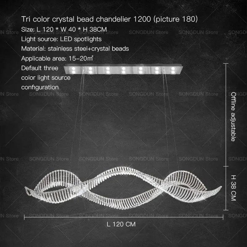 Modern wave silver crystal chandelier dining room light luxury
