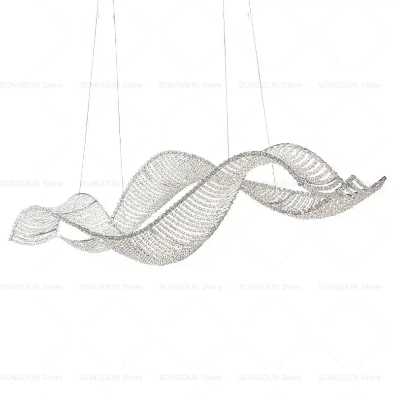 Modern wave silver crystal chandelier dining room light luxury