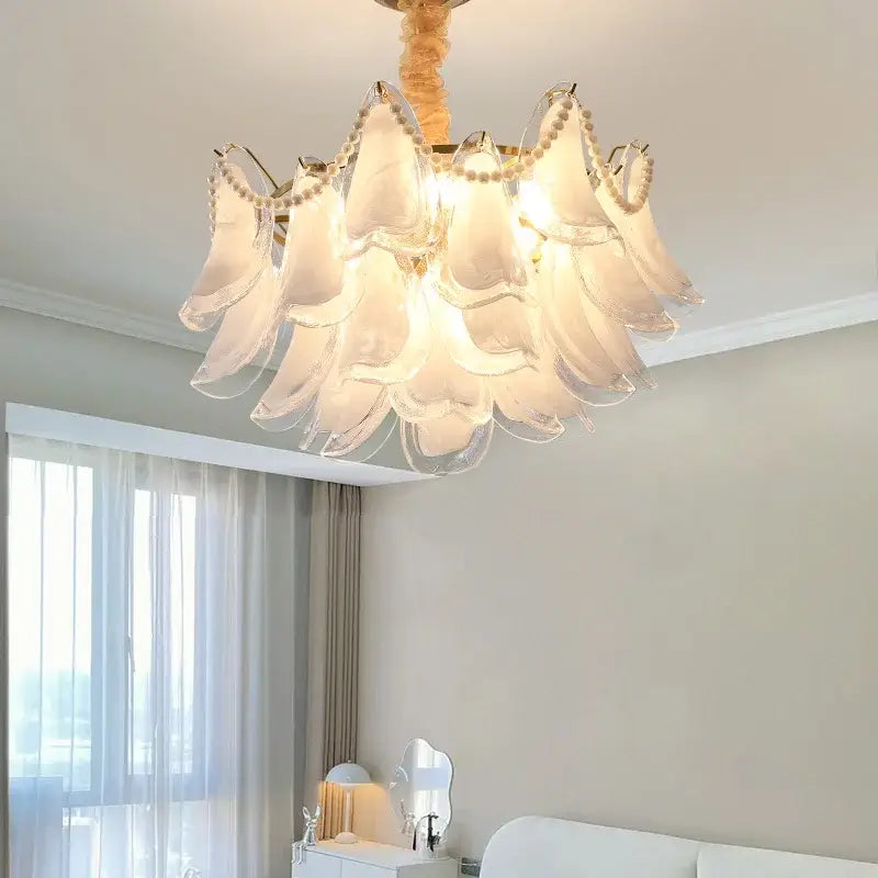 Modern pearl white glass decorbites crystal chandelier for bedroom