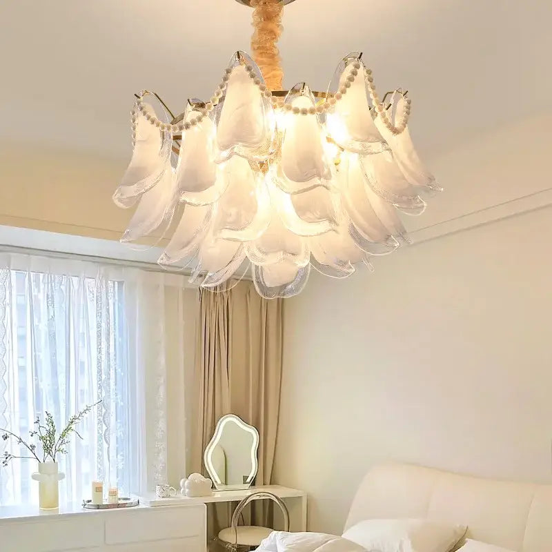Modern pearl white glass decorbites crystal chandelier for bedroom
