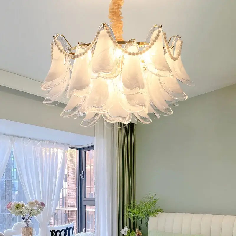 Modern pearl white glass decorbites crystal chandelier for bedroom
