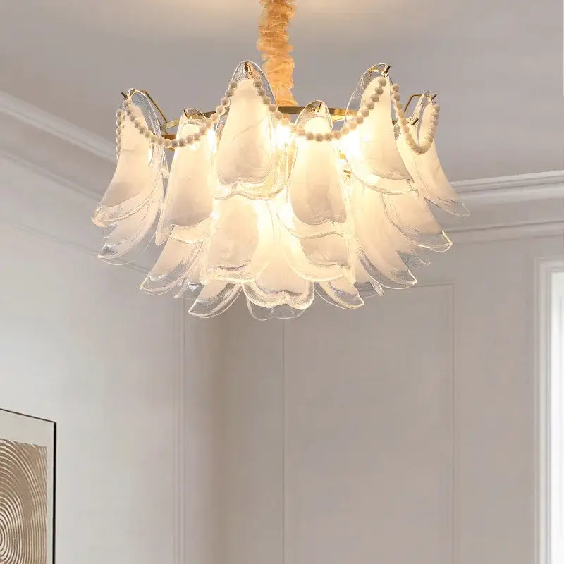 Modern pearl white glass decorbites crystal chandelier for bedroom